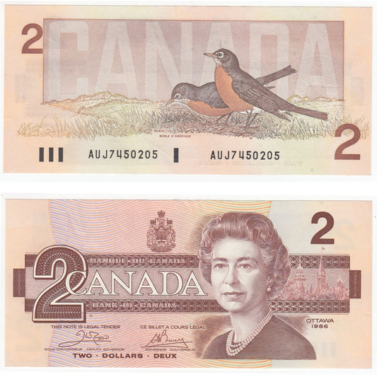 BC-55a 1986 Canada $2 Crow-Bouey, AUJ, Almost Uncirculated (AU50)