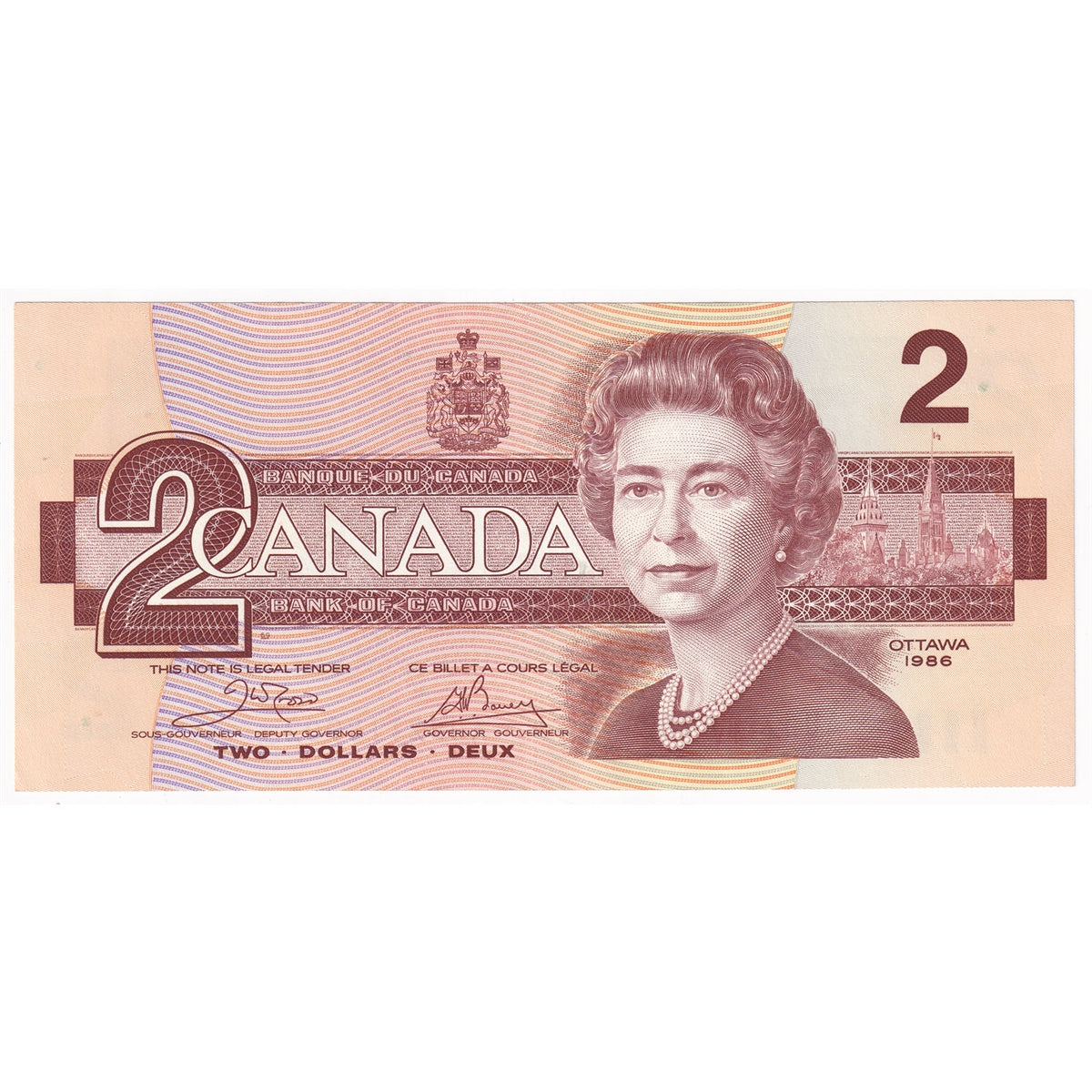 BC-55a 1986 Canada $2 Crow-Bouey, AUJ, AU-UNC (AU55)