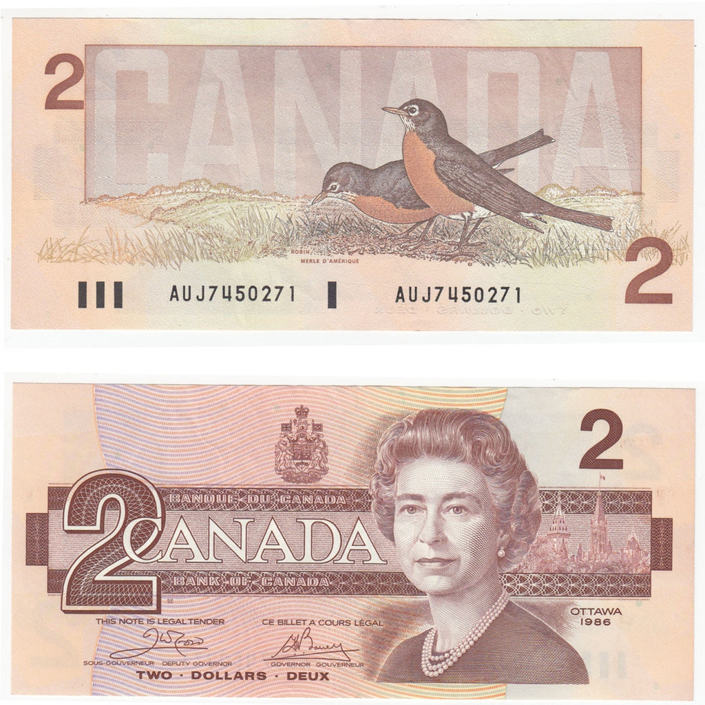 BC-55a 1986 Canada $2 Crow-Bouey, AUJ, EF-AU (EF45)