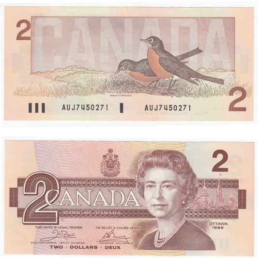 BC-55a 1986 Canada $2 Crow-Bouey, AUJ, EF-AU (EF45)