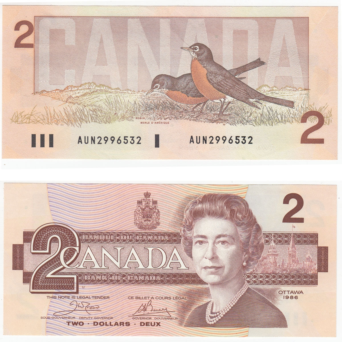 BC-55a 1986 Canada $2 Crow-Bouey, AUN, Almost Uncirculated (AU50)