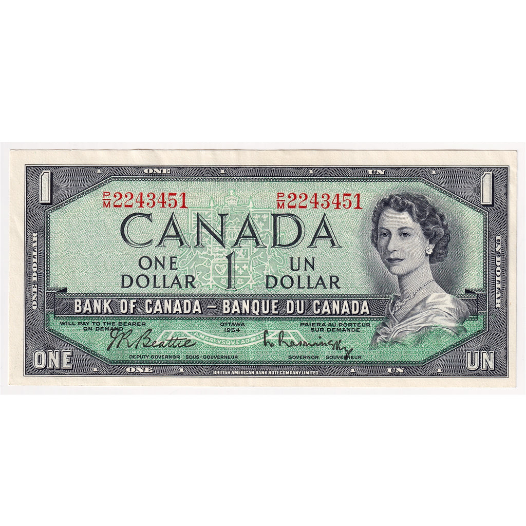 BC-37b-i 1954 Canada $1 Beattie-Rasminsky, P/M, Almost Uncirculated (AU50)