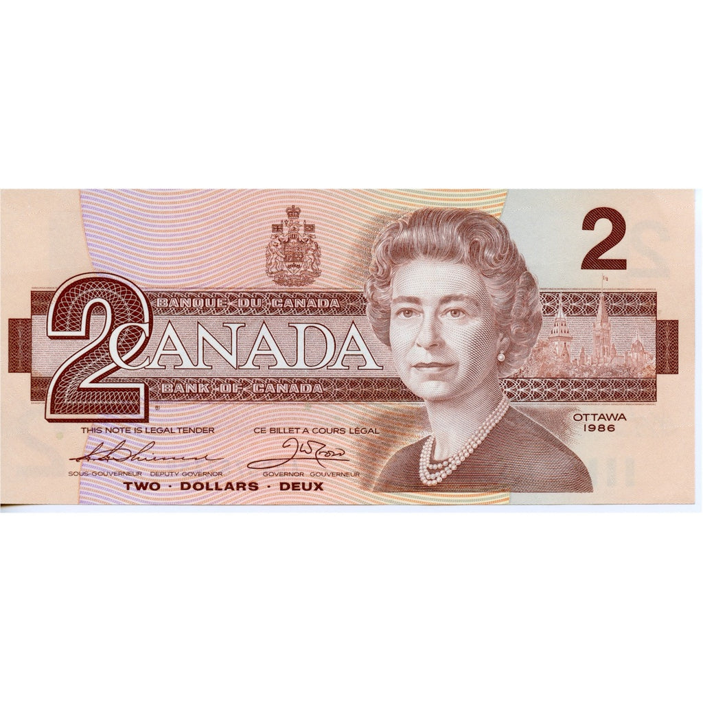 BC-55b 1986 Canada $2 Thiessen-Crow, AUN, AU-UNC (AU55)