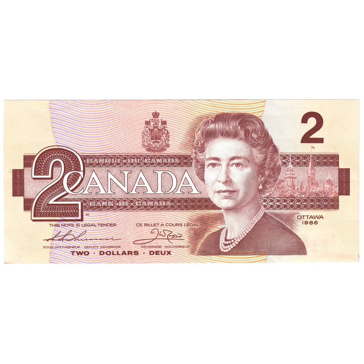 BC-55b 1986 Canada $2 Thiessen-Crow, AUP, Almost Uncirculated (AU50)