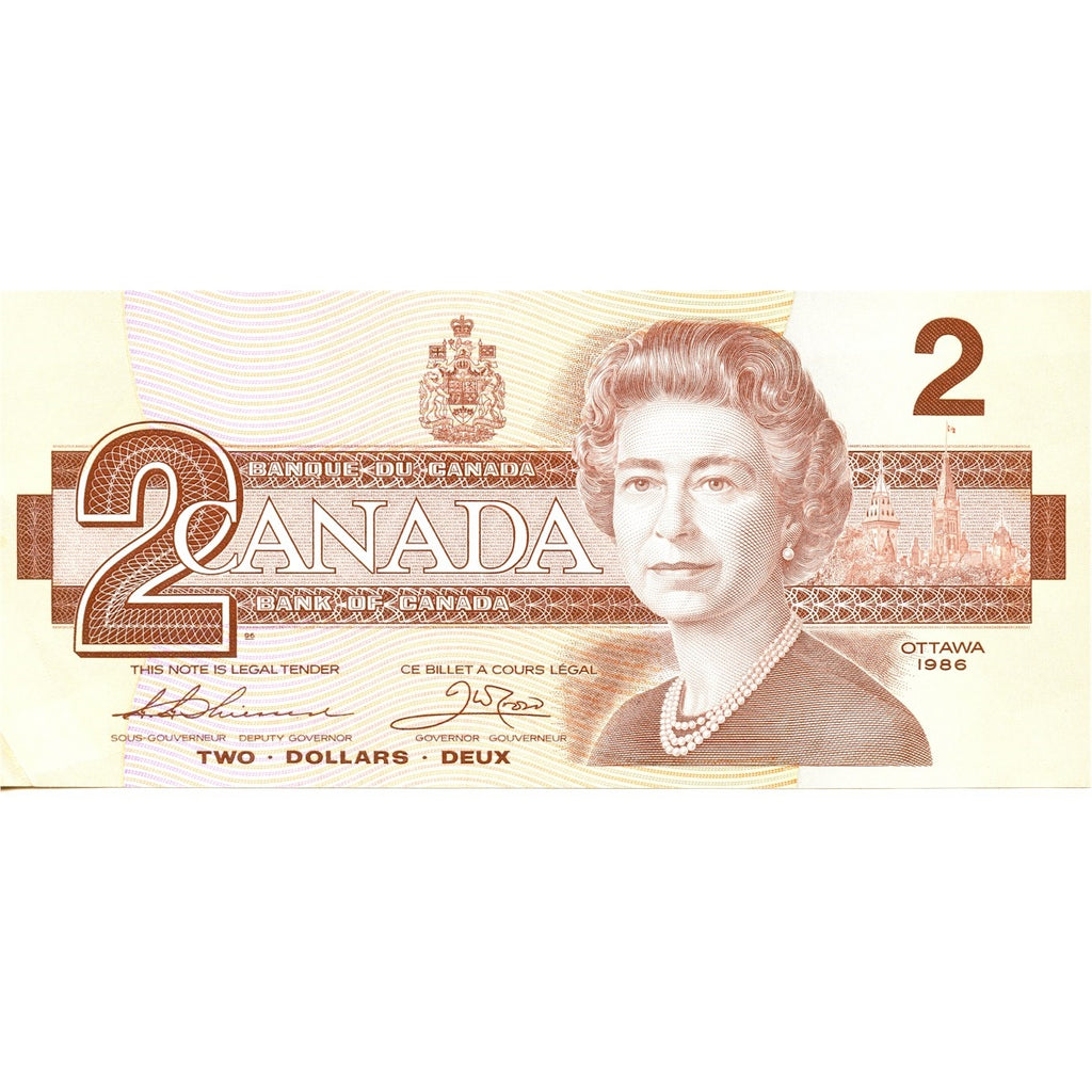 BC-55b 1986 Canada $2 Thiessen-Crow, AUR, Almost Uncirculated (AU50)