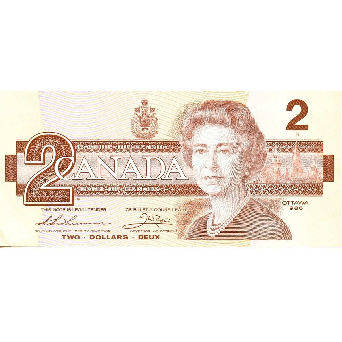 BC-55b 1986 Canada $2 Thiessen-Crow, AUR, Almost Uncirculated (AU50)