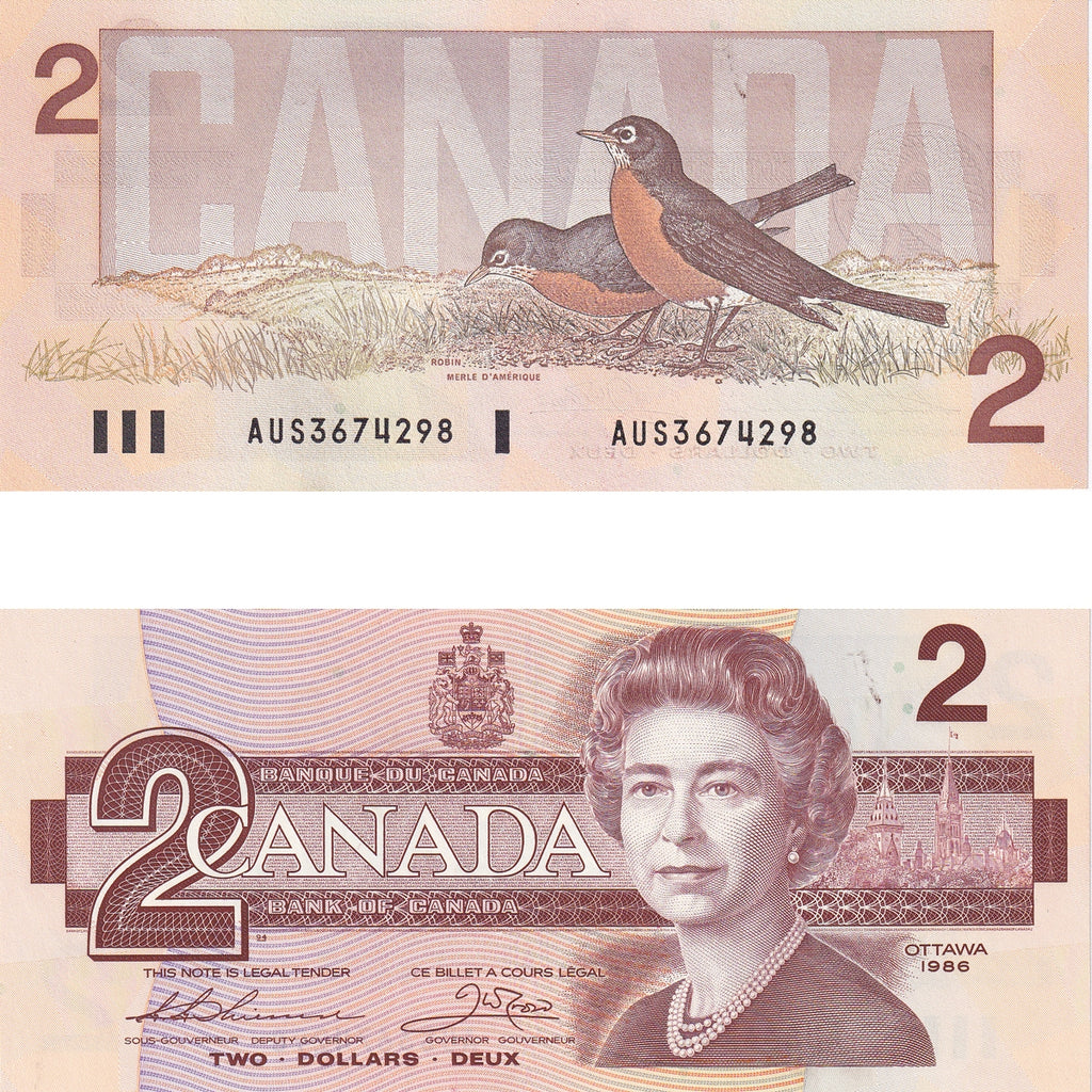 BC-55b 1986 Canada $2 Thiessen-Crow, AUS, Choice Uncirculated (CUNC63)