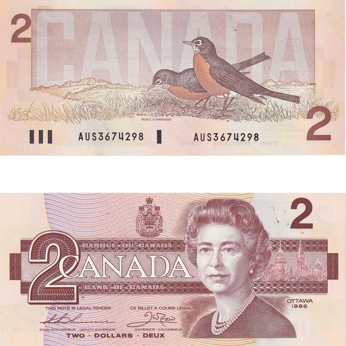 BC-55b 1986 Canada $2 Thiessen-Crow, AUS, Choice Uncirculated (CUNC63)