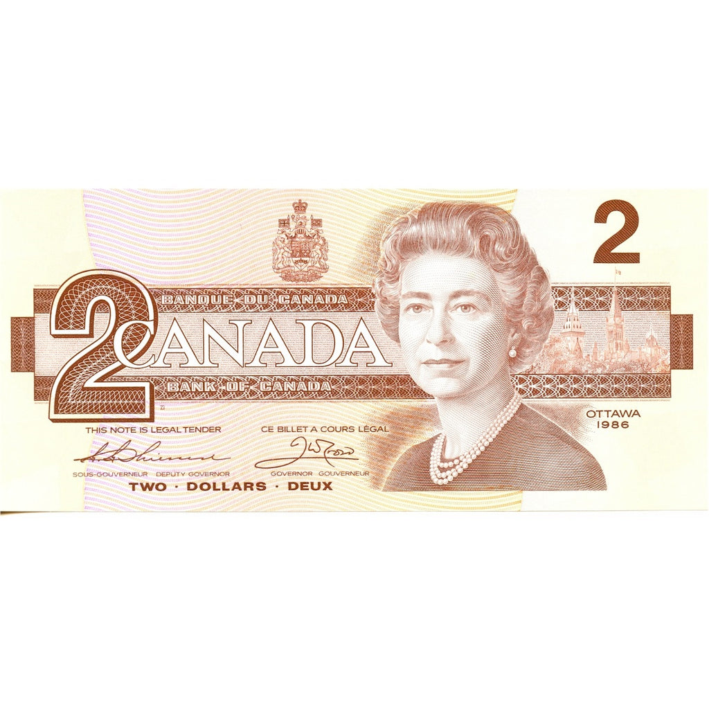 BC-55b 1986 Canada $2 Thiessen-Crow, AUS, Uncirculated (MS60)