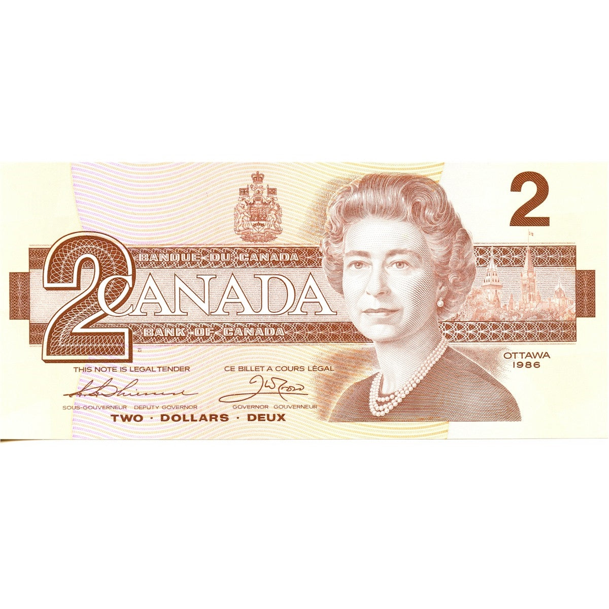 BC-55b 1986 Canada $2 Thiessen-Crow, AUS, Uncirculated (MS60)
