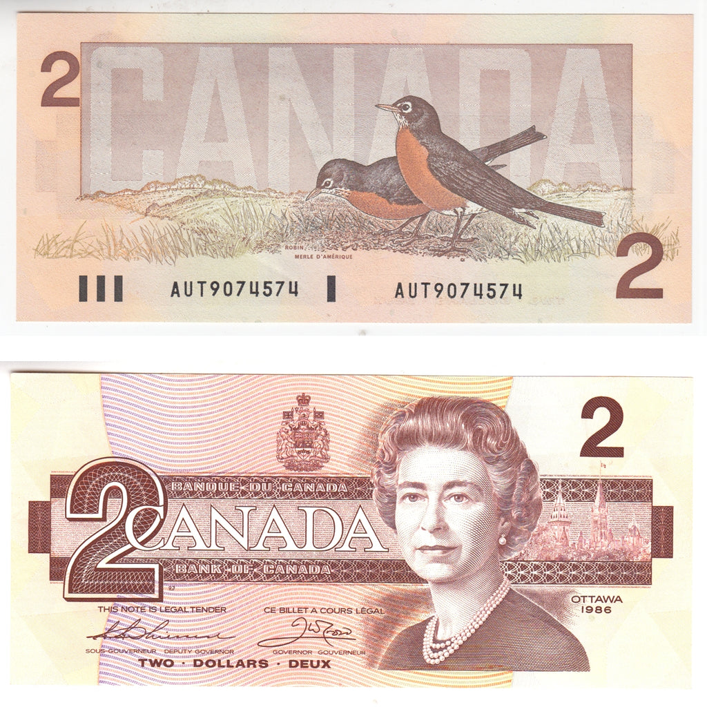 BC-55b 1986 Canada $2 Thiessen-Crow, AUT, Almost Uncirculated (AU50)