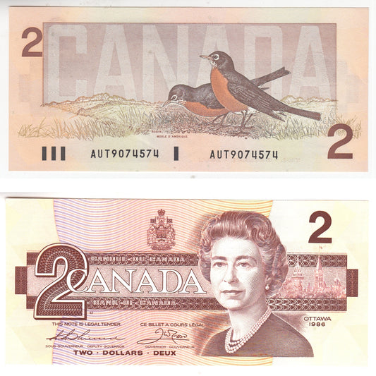 BC-55b 1986 Canada $2 Thiessen-Crow, AUT, Almost Uncirculated (AU50)