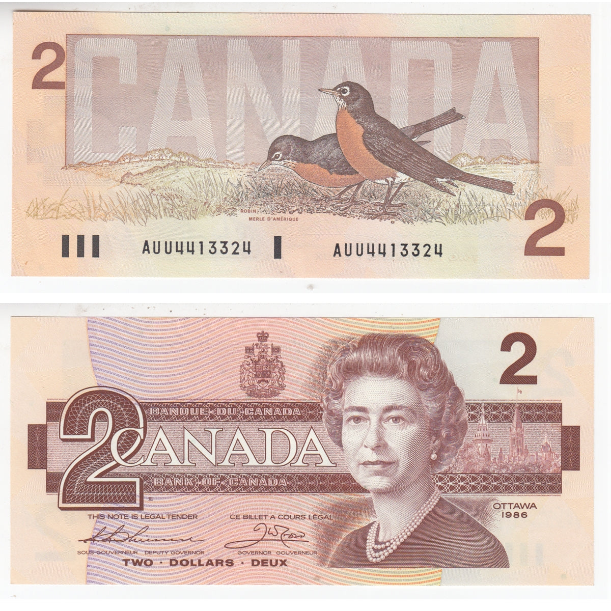 BC-55b 1986 Canada $2 Thiessen-Crow, AUU, Almost Uncirculated (AU50)