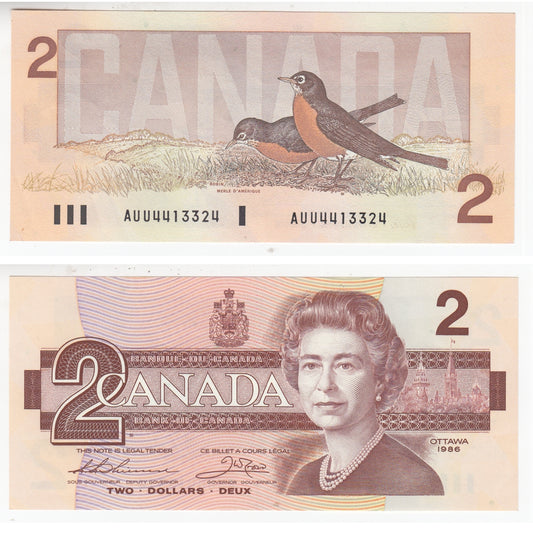 BC-55b 1986 Canada $2 Thiessen-Crow, AUU, Almost Uncirculated (AU50)