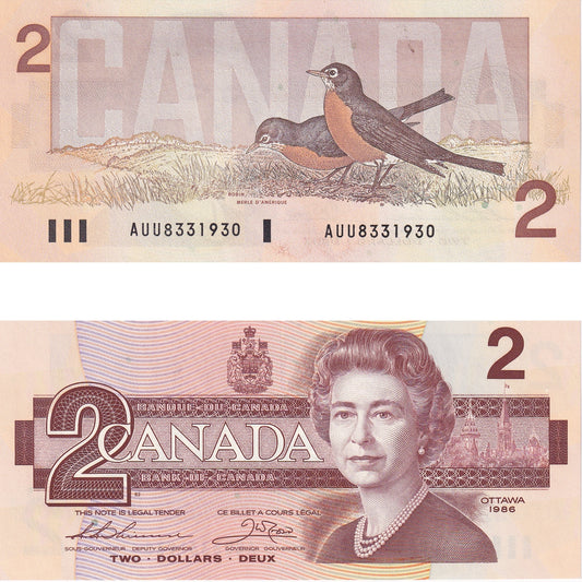 BC-55b 1986 Canada $2 Thiessen-Crow, AUU, AU-UNC (AU55)