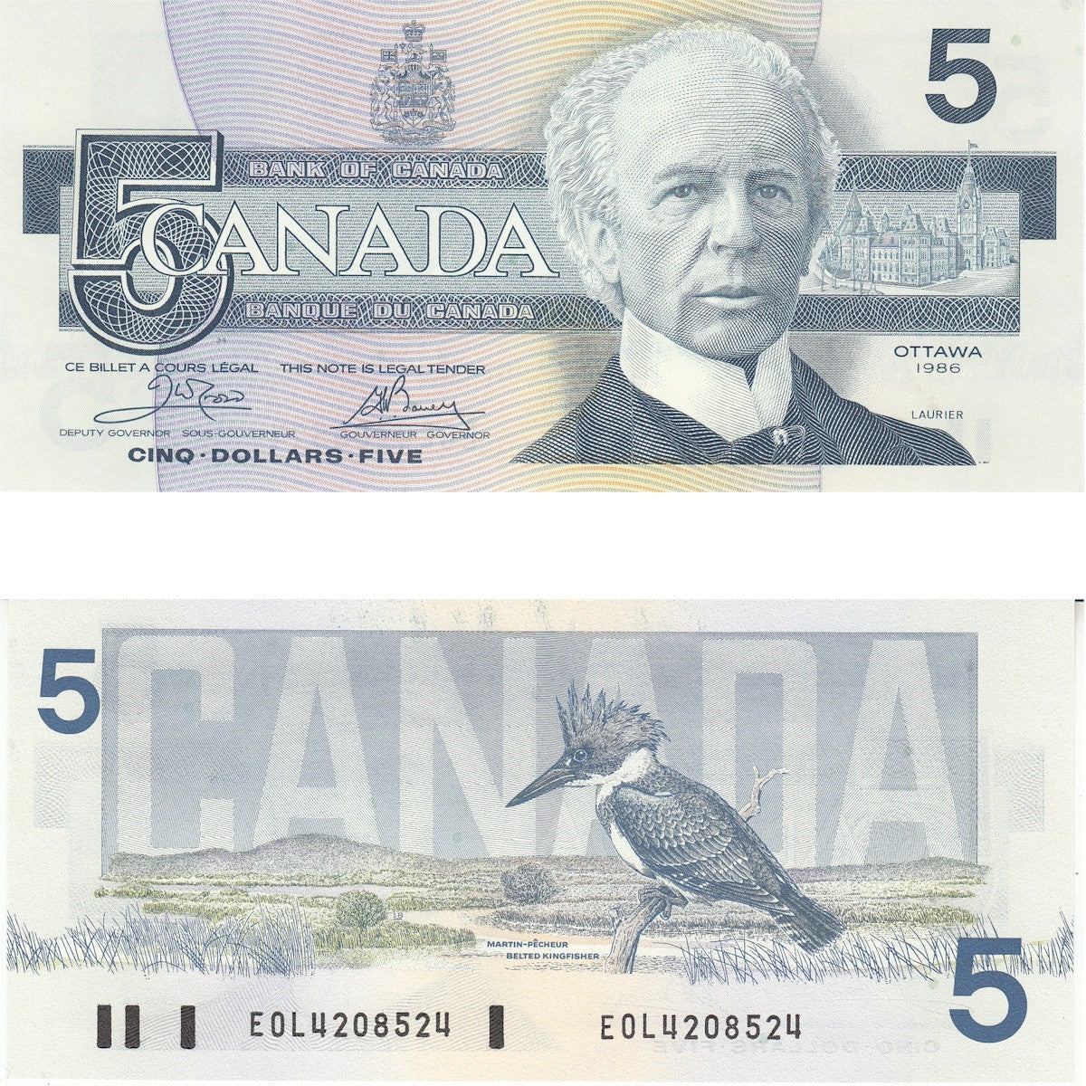 BC-56a-i 1986 Canada $5 Crow-Bouey, EOL, Choice Uncirculated (CUNC63)