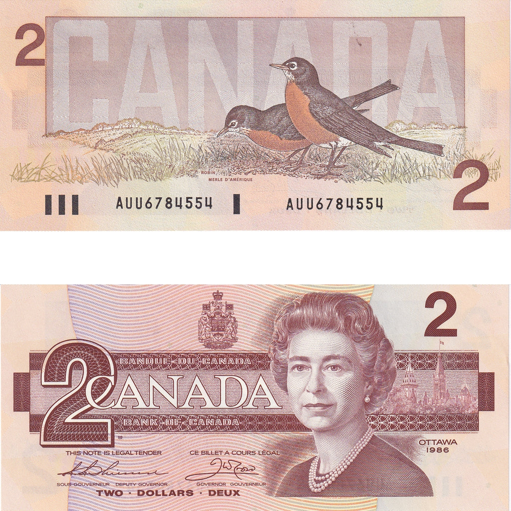 BC-55b 1986 Canada $2 Thiessen-Crow, AUU, Choice Uncirculated (CUNC63)