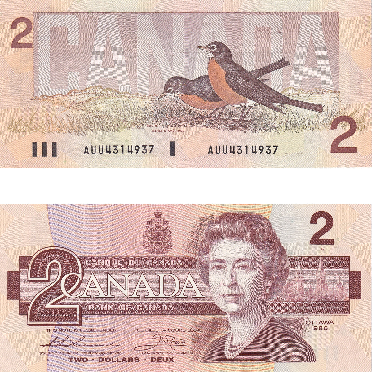 BC-55b 1986 Canada $2 Thiessen-Crow, AUU, Uncirculated (MS60)