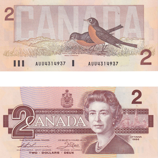 BC-55b 1986 Canada $2 Thiessen-Crow, AUU, Uncirculated (UNC60)