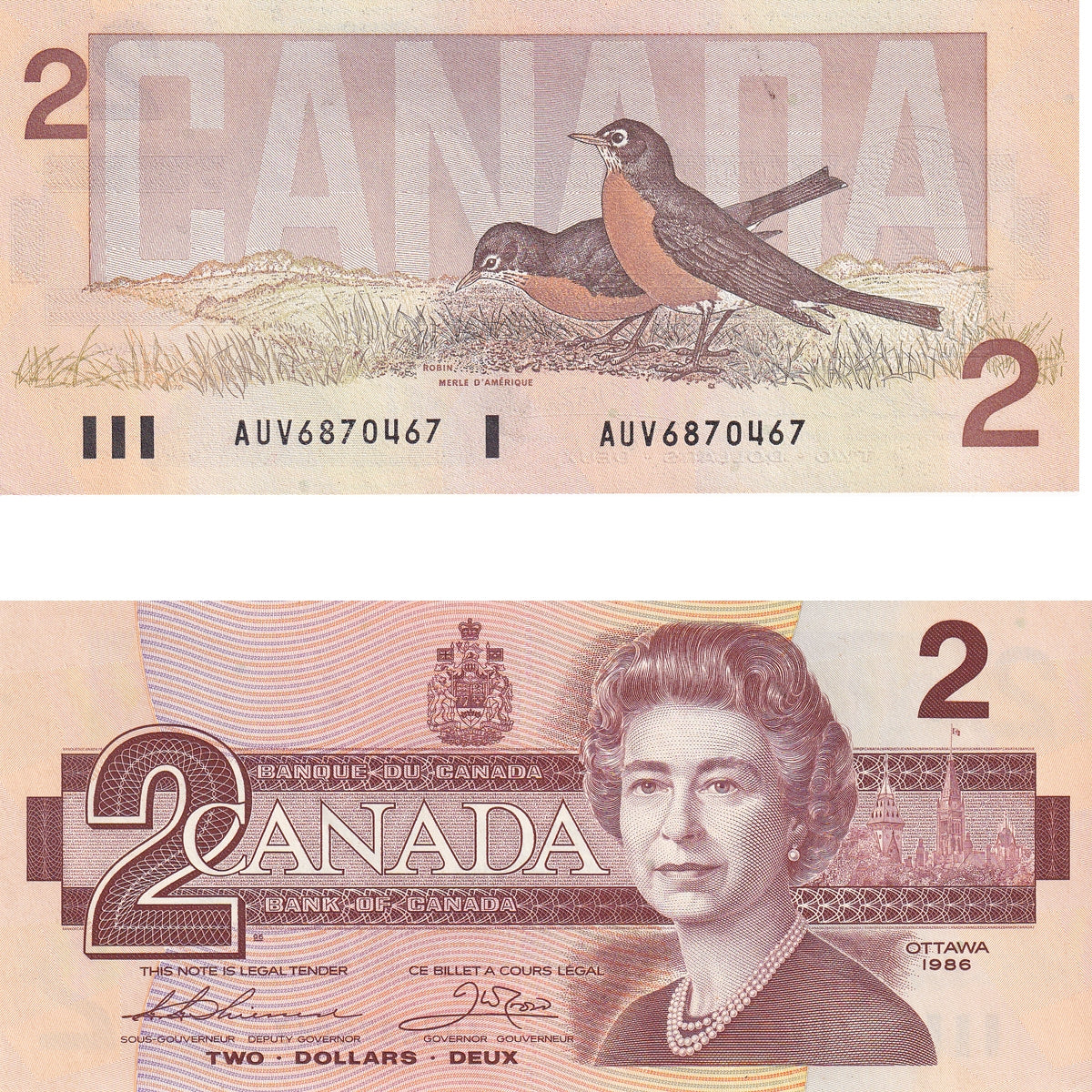 BC-55b 1986 Canada $2 Thiessen-Crow, AUV, AU-UNC (AU55)