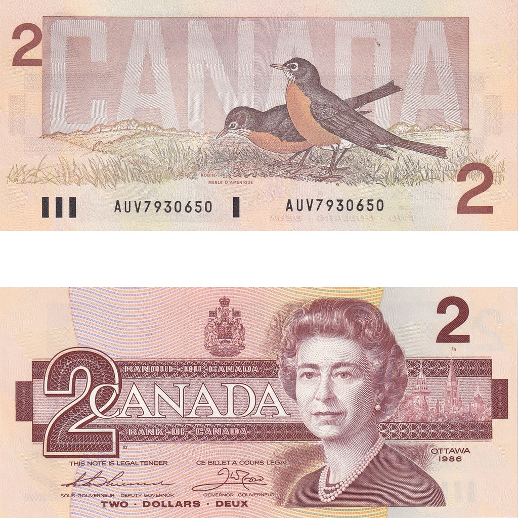 BC-55b 1986 Canada $2 Thiessen-Crow, AUV, Choice Uncirculated (CUNC63)