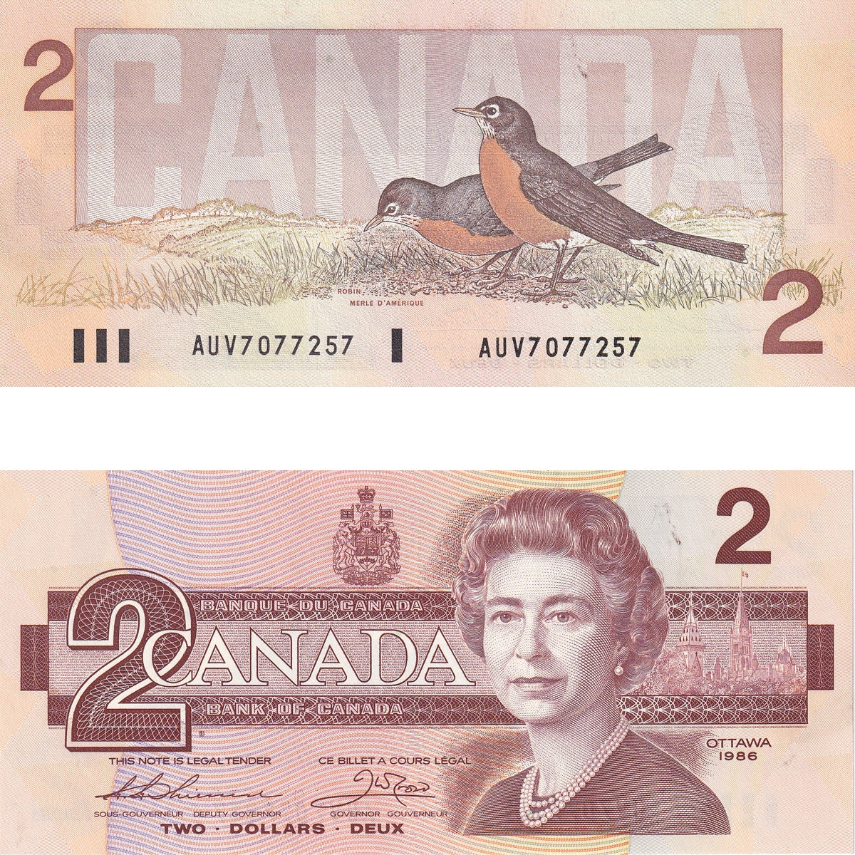 BC-55b 1986 Canada $2 Thiessen-Crow, AUV, Uncirculated (MS60)