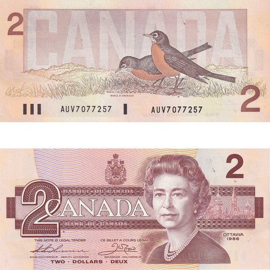 BC-55b 1986 Canada $2 Thiessen-Crow, AUV, Uncirculated (UNC60)
