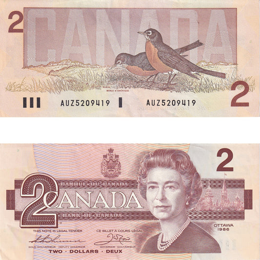 BC-55b 1986 Canada $2 Thiessen-Crow, AUZ, Almost Uncirculated (AU50)
