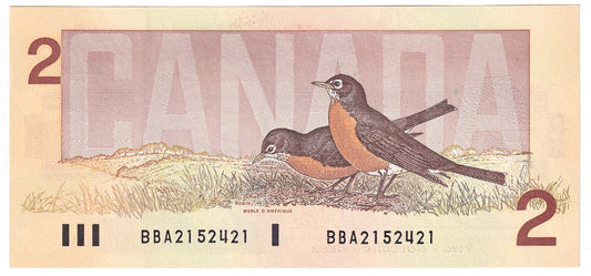 BC-55b 1986 Canada $2 Thiessen-Crow, BBA, Almost Uncirculated (AU50)