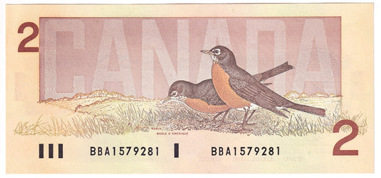 BC-55b 1986 Canada $2 Thiessen-Crow, BBA, AU-UNC (AU55)