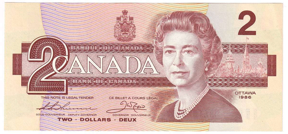 BC-55b 1986 Canada $2 Thiessen-Crow, BBA, AU-UNC (AU55)