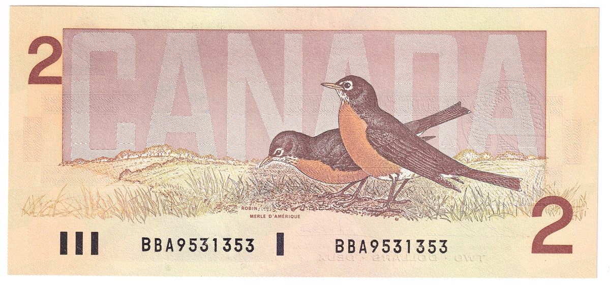 BC-55b 1986 Canada $2 Thiessen-Crow, BBA, Choice Uncirculated (CUNC63)