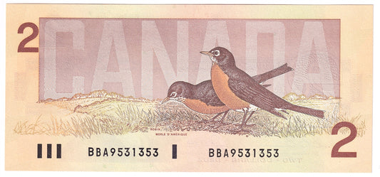 BC-55b 1986 Canada $2 Thiessen-Crow, BBA, Choice Uncirculated (CUNC63)