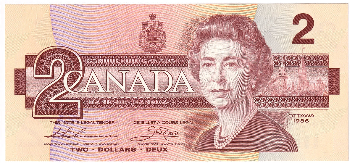BC-55b 1986 Canada $2 Thiessen-Crow, BBA, Choice Uncirculated (CUNC63)
