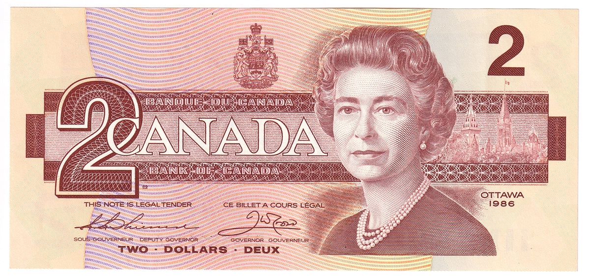 BC-55b 1986 Canada $2 Thiessen-Crow, BBB, AU-UNC (AU55)