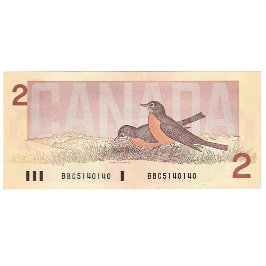 BC-55b 1986 Canada $2 Thiessen-Crow, BBC, AU-UNC (AU55)