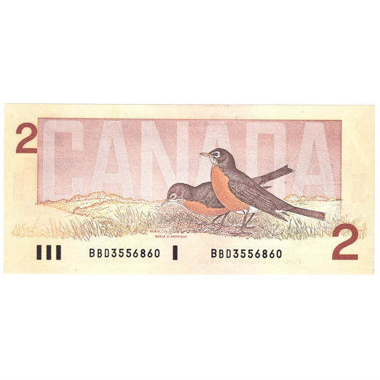 BC-55b 1986 Canada $2 Thiessen-Crow, BBD, AU-UNC (AU55)
