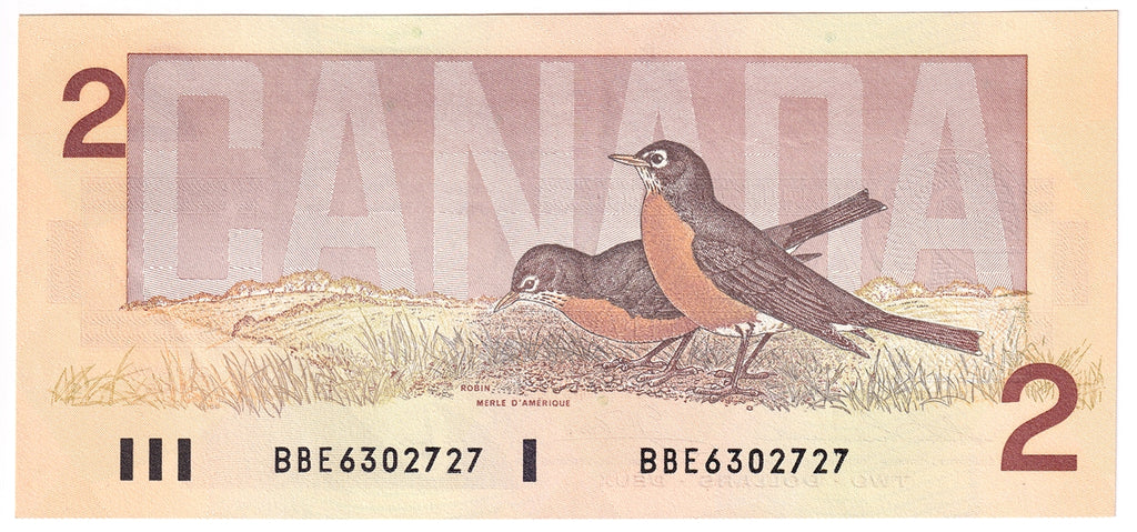 BC-55b 1986 Canada $2 Thiessen-Crow, BBE, Almost Uncirculated (AU50)