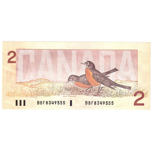 BC-55b 1986 Canada $2 Thiessen-Crow, BBF, Almost Uncirculated (AU50)