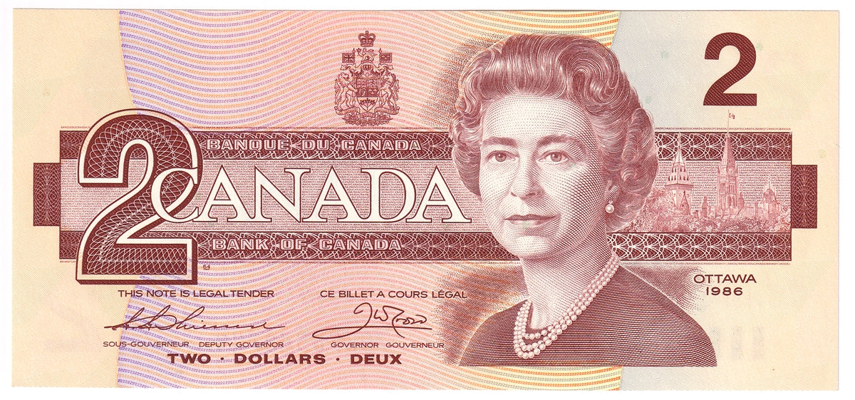 BC-55b 1986 Canada $2 Thiessen-Crow, BBF, Choice Uncirculated (CUNC63)