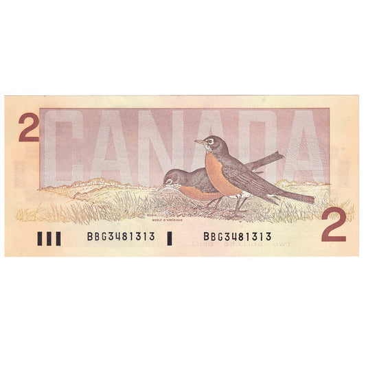 BC-55b 1986 Canada $2 Thiessen-Crow, BBG, Almost Uncirculated (AU50)