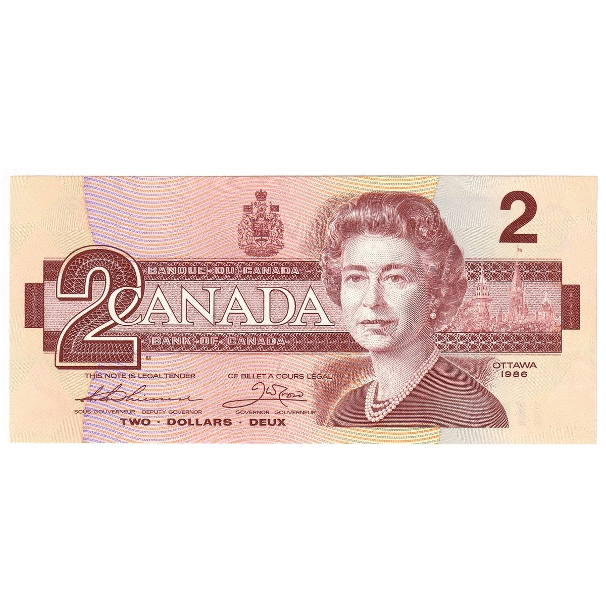 BC-55b 1986 Canada $2 Thiessen-Crow, BBG, Almost Uncirculated (AU50)