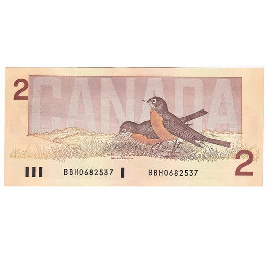 BC-55b 1986 Canada $2 Thiessen-Crow, BBH, Almost Uncirculated (AU50)