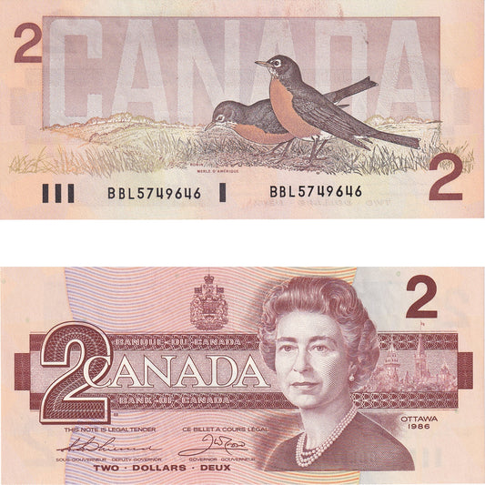 BC-55b 1986 Canada $2 Thiessen-Crow, BBL, Uncirculated (UNC60)