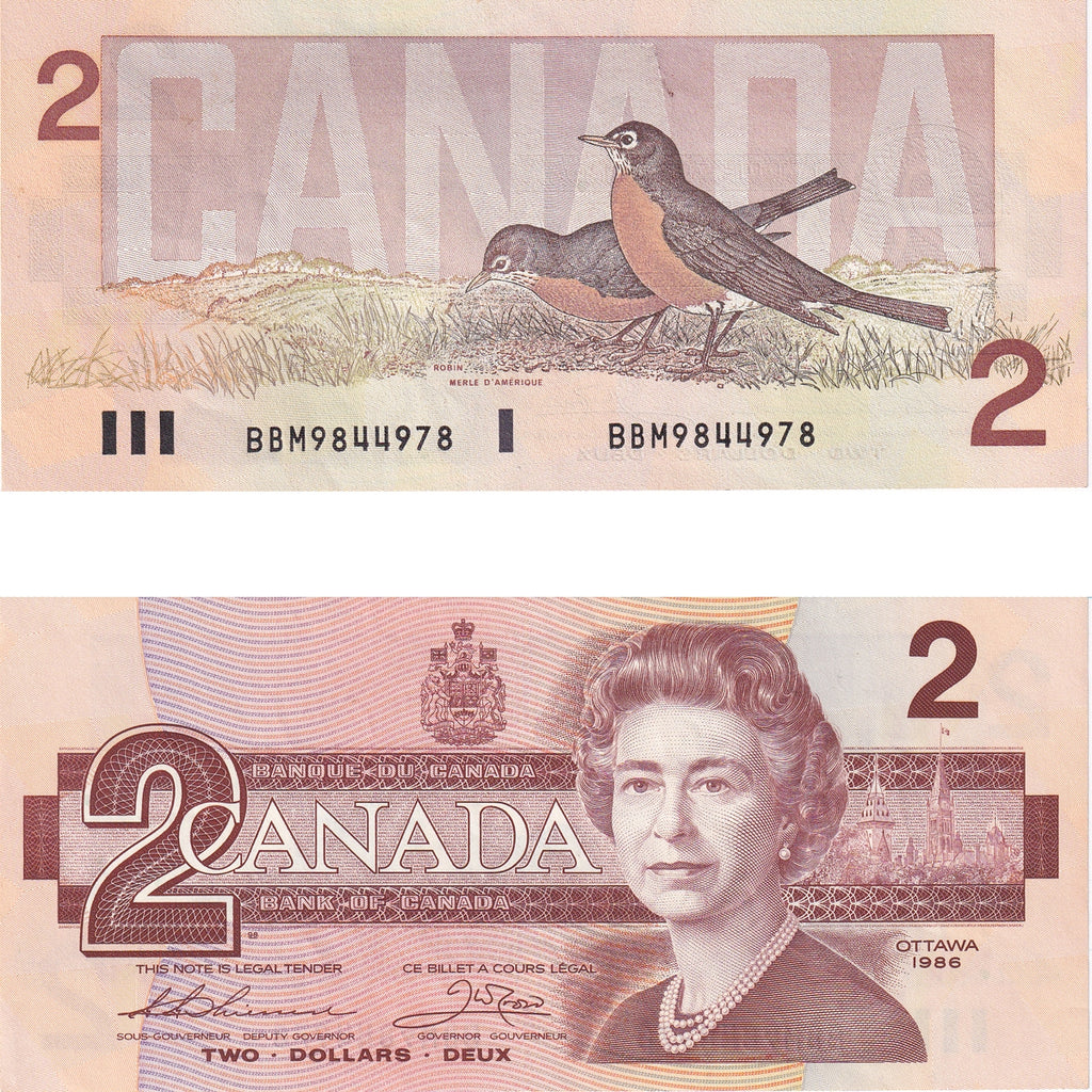 BC-55b 1986 Canada $2 Thiessen-Crow, BBM, Almost Uncirculated (AU50)