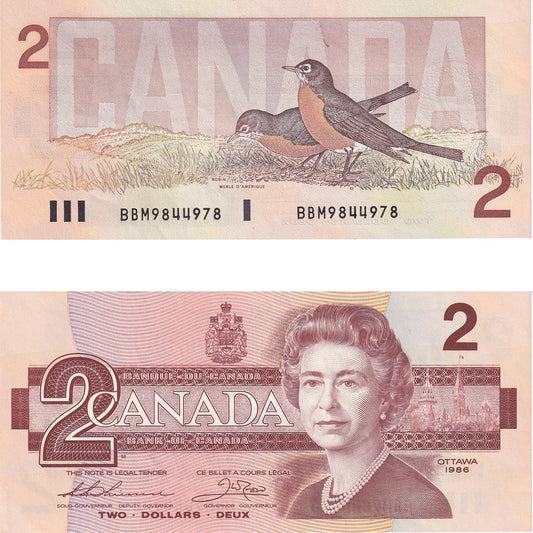 BC-55b 1986 Canada $2 Thiessen-Crow, BBM, Almost Uncirculated (AU50)