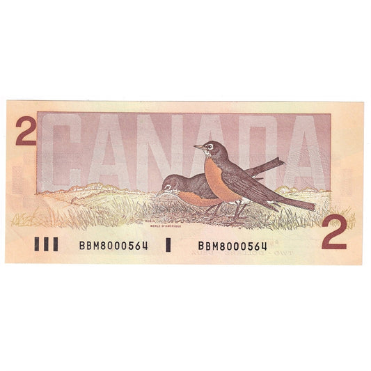 BC-55b 1986 Canada $2 Thiessen-Crow, BBM, AU-UNC (AU55)