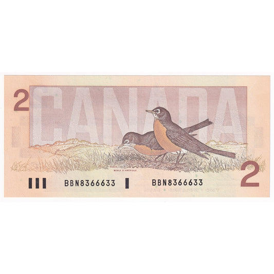 BC-55b 1986 Canada $2 Thiessen-Crow, BBN, Choice Uncirculated (CUNC63)