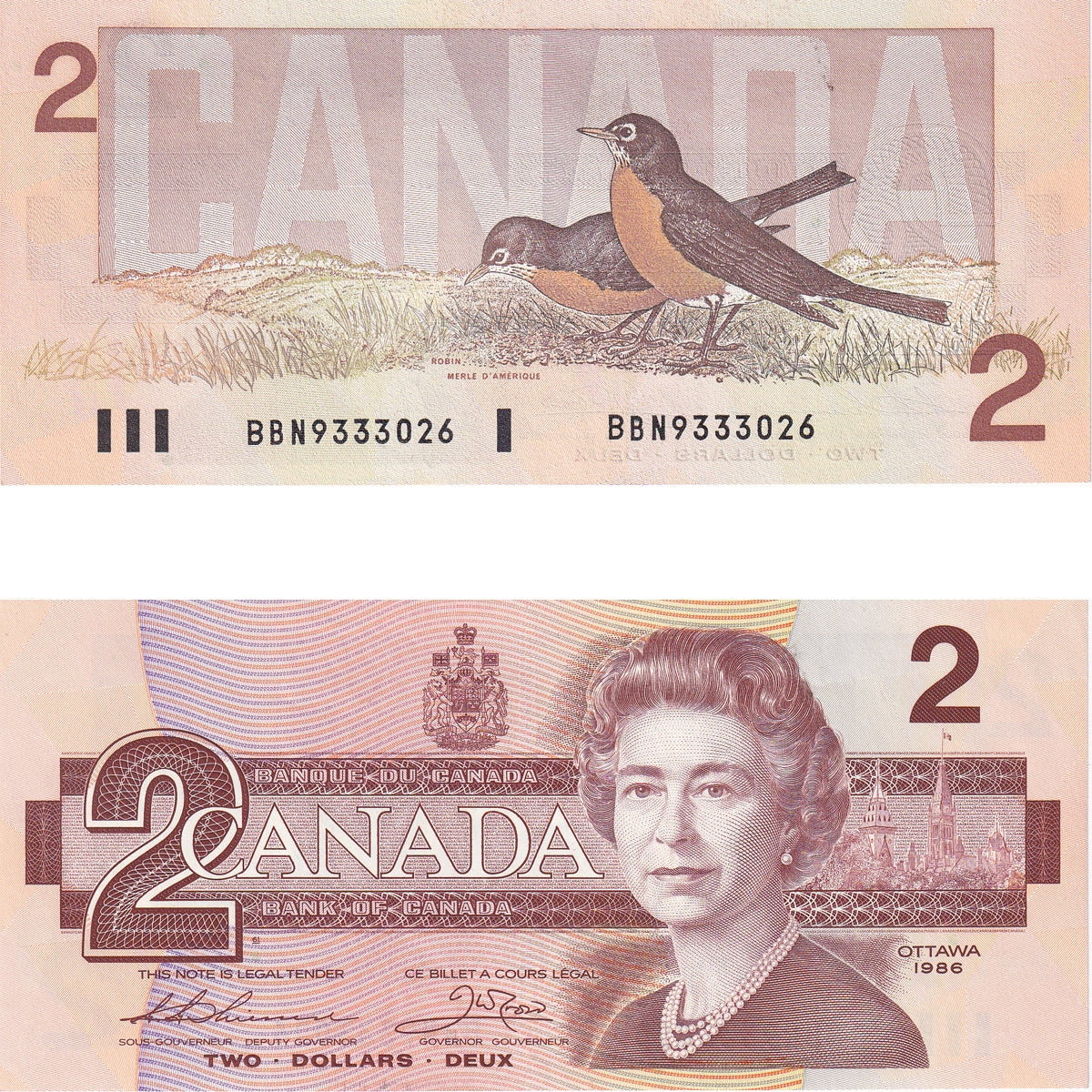 BC-55b 1986 Canada $2 Thiessen-Crow, BBN, Uncirculated (MS60)
