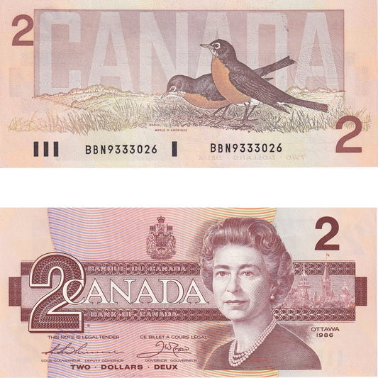 BC-55b 1986 Canada $2 Thiessen-Crow, BBN, Uncirculated (UNC60)